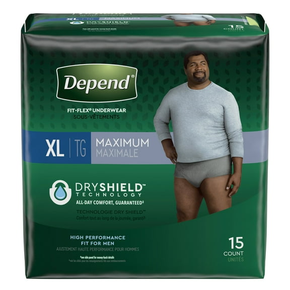 Depend FIT-FLEX Absorbent Underwear for Men, 44" to 64" Waist, X-Large (PK/15)