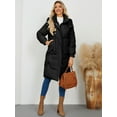 thumbnail image 4 of Women's Stand Collar Mid-Length Cotton Padded Coat with Removable Hood & Pockets, Black Long Sleeve Zipper Design, Windproof Warm Heavyweight Casual Jacket for Spring Autumn Winter, S-XL, 4 of 11