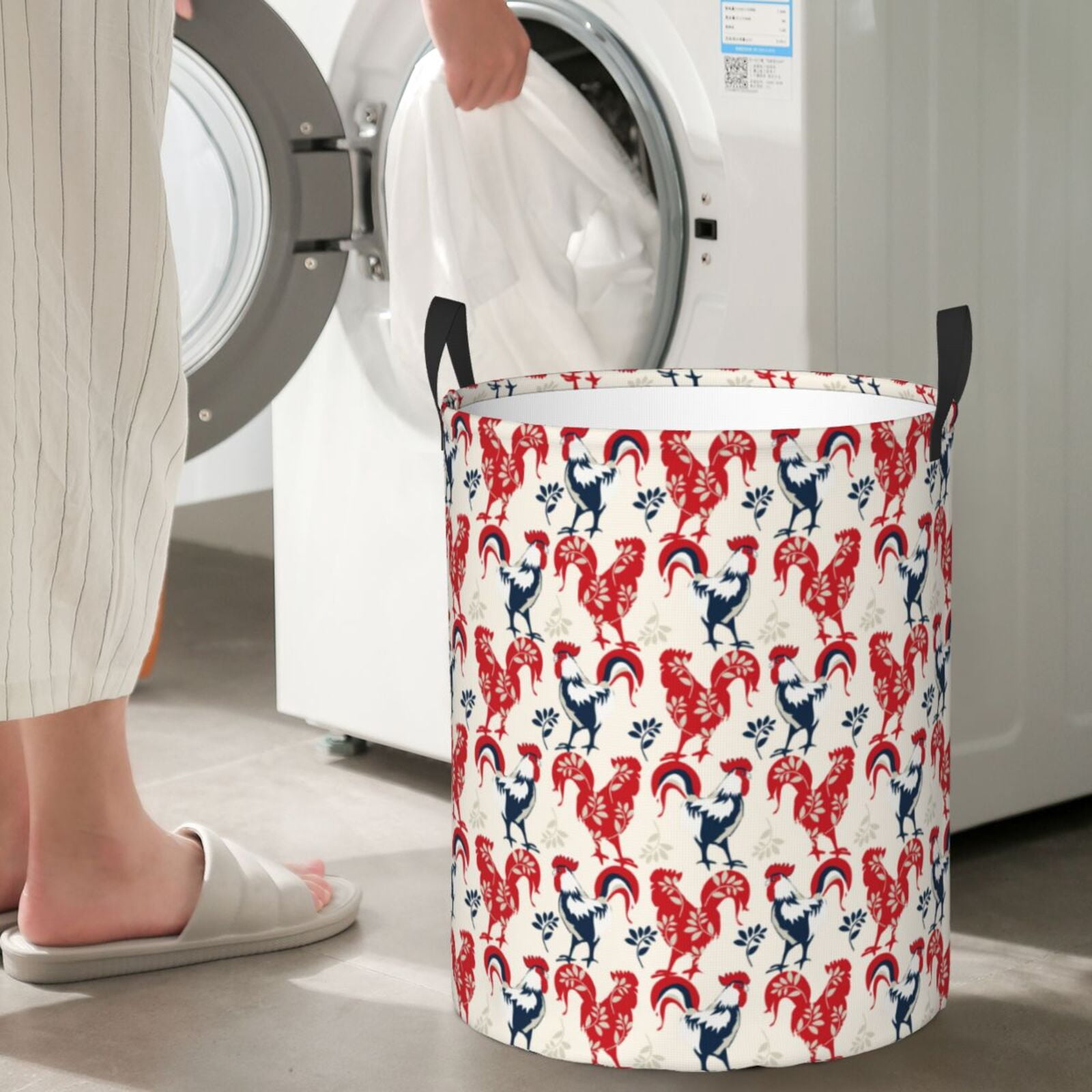 Large Laundry Basket with Handles - Roosters Kids Baby Dirty Clothes Laundry Hamper for Bedroom Aesthetic