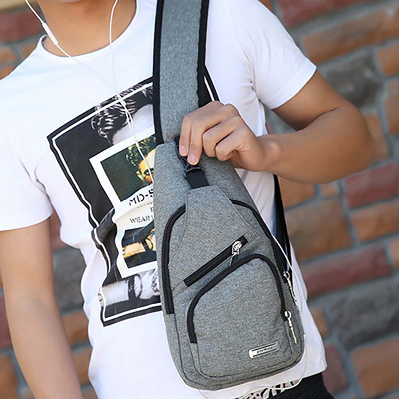 Stylago USB Charging Port Sling Backpack for Women Chest Bag Crossbody Purse with Earphone Hole Multifunctional Hiking Travel Pack Grey