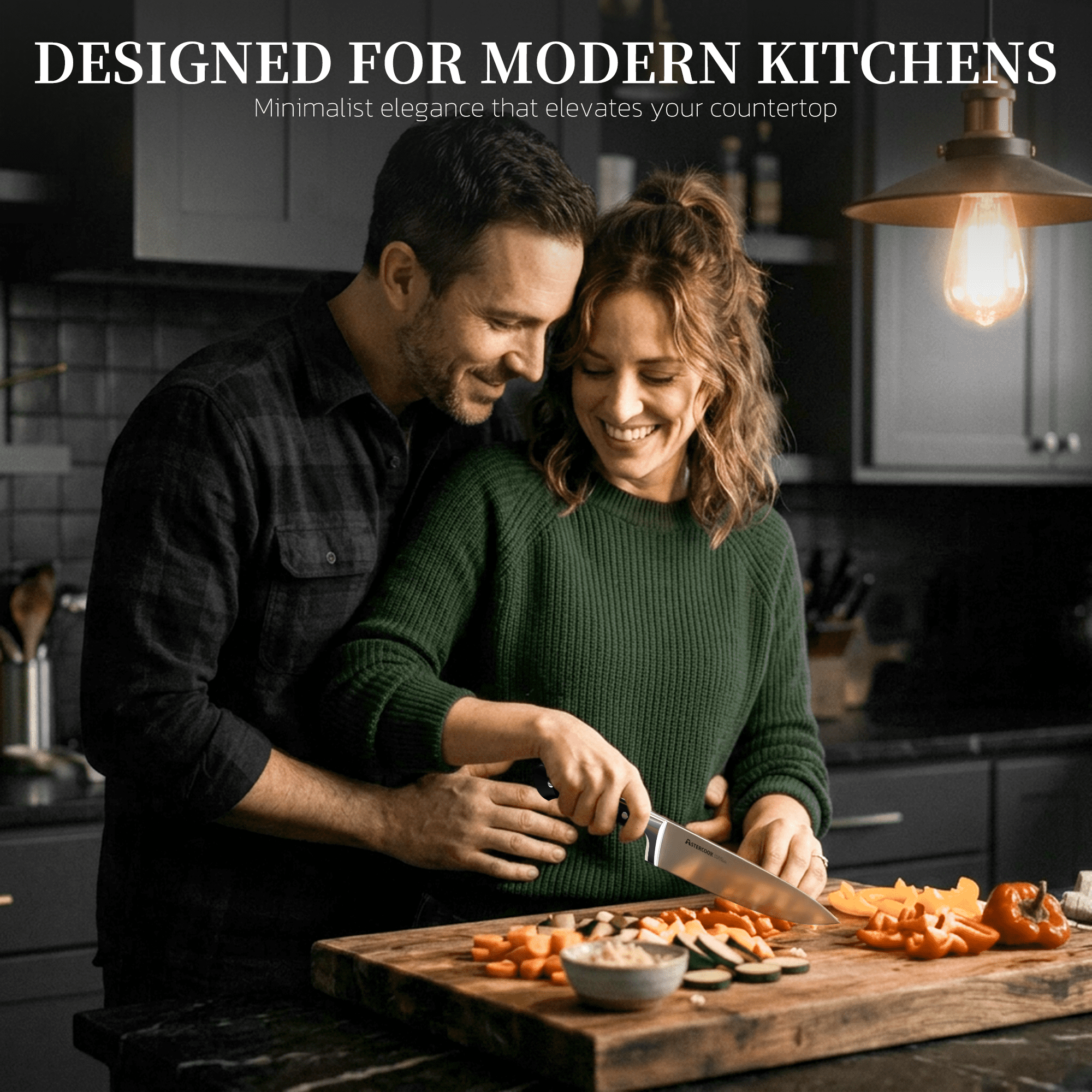 Astercook 14-Piece Knife Set with Block and Built-in Sharpener, Professional Full-Tang Kitchen Knife Set, Sleek Black Design for Modern Kitchens and Housewarming Gifts