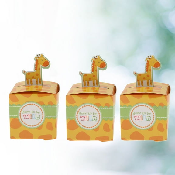 COSMOBETTY 10Pcs Cartoon Animal Pattern Candy Box for Baby Shower and Birthday Party Yellow 5.5x5.5x5.5in