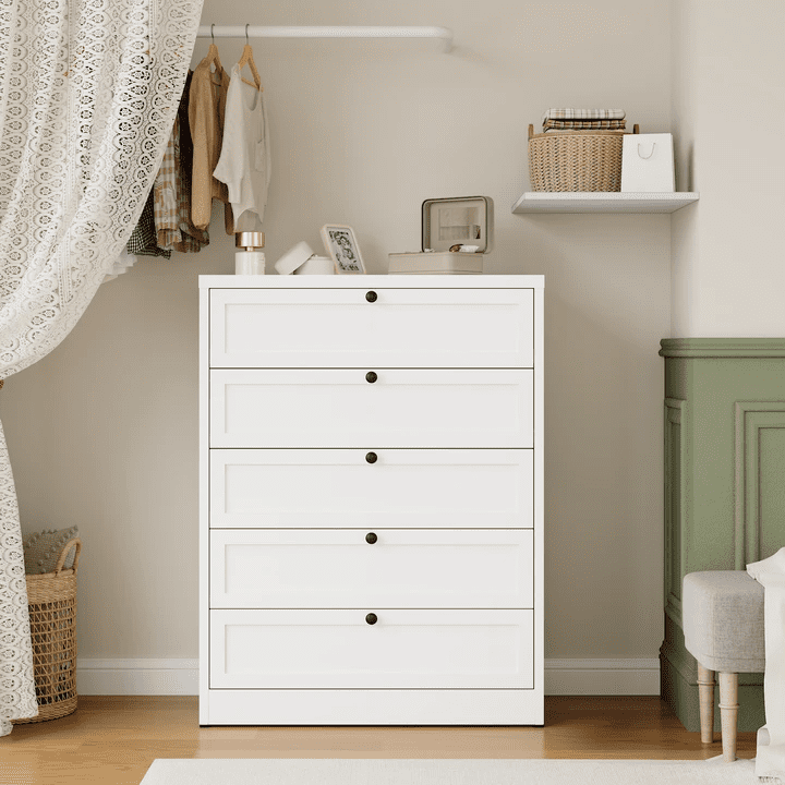 STANI 5 Drawer Dresser Storage for Bedroom, Metal Chest of Drawers Tall White Closet Organizers and Storage Clothes, 41" H Accent Storage Cabinet for Living Room, Entryway, Hallway