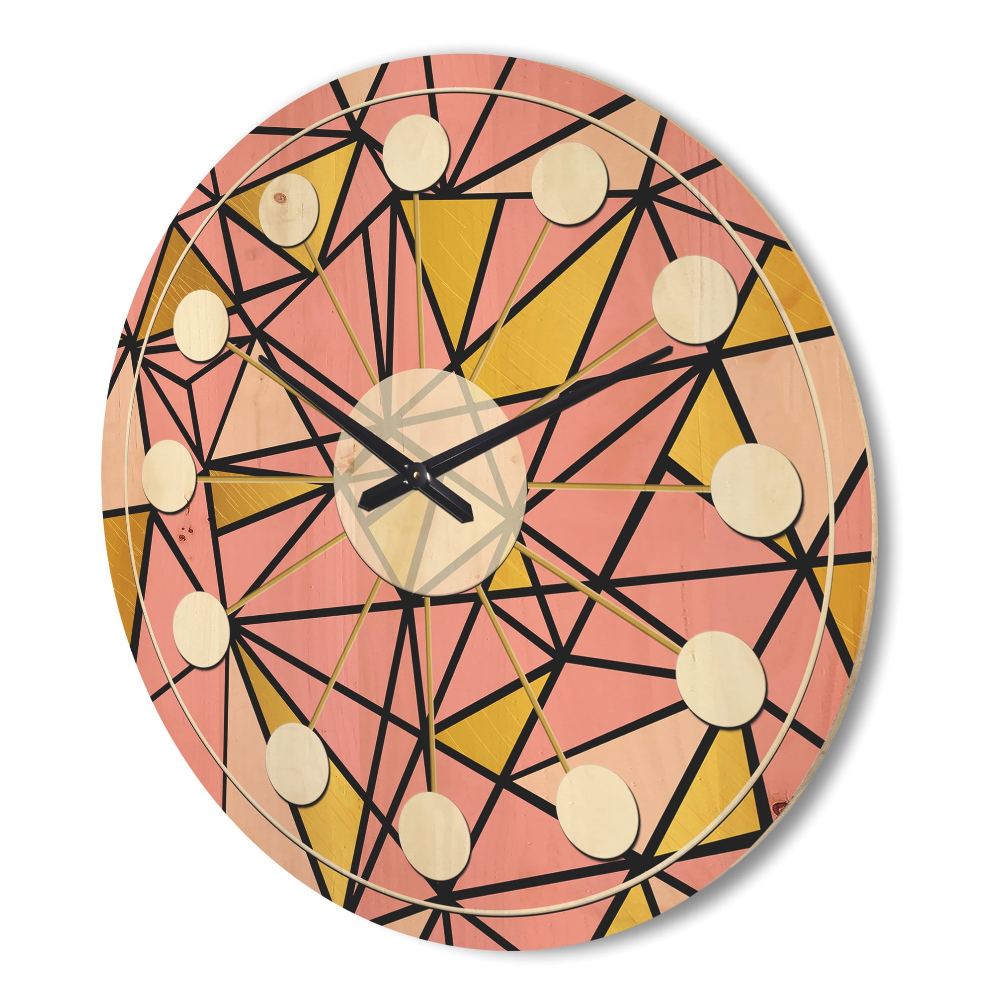 Designart 'Triangular Gold Design Retro II' Mid-Century Modern Wood Wall Clock