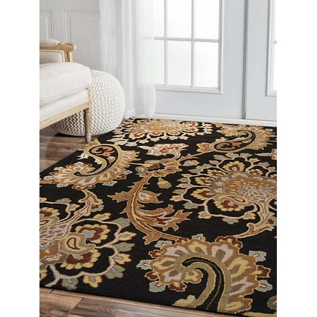 - Rugsotic Carpets Hand Tufted Wool 3'x5' Area Rug Floral Black K00151