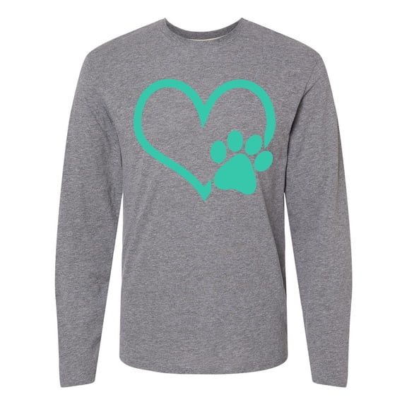 Inktastic Teal Heart With Paw Print Long Sleeve T-Shirt