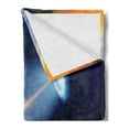 thumbnail image 2 of Outer Space Soft Flannel Fleece Throw Blanket, Vibrant UFO on Earth Secret Experiment Climate Change Terrestrial Fiction, Cozy Plush for Indoor and Outdoor Use, 70" x 90", Blue Orange, by Ambesonne, 2 of 5