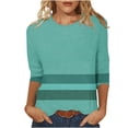 thumbnail image 3 of Économies d'Été en Liquidation! Blouses d'Été pour Femmes Fatuov Décontractées Grandes Tailles Col Rond Manches 3/4 T-Shirts Graphiques Rayés Verts, 3 of 5