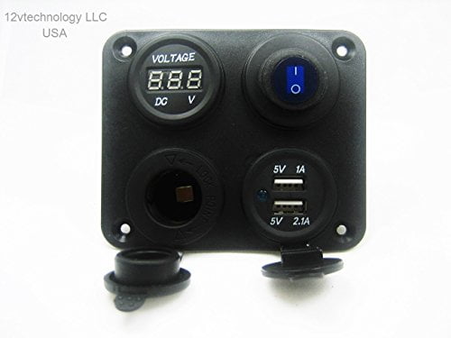 Dual USB 3.1 Amp Charger and Voltmeter Panel Mount Marine 12V Motorcycle Outlet/ 