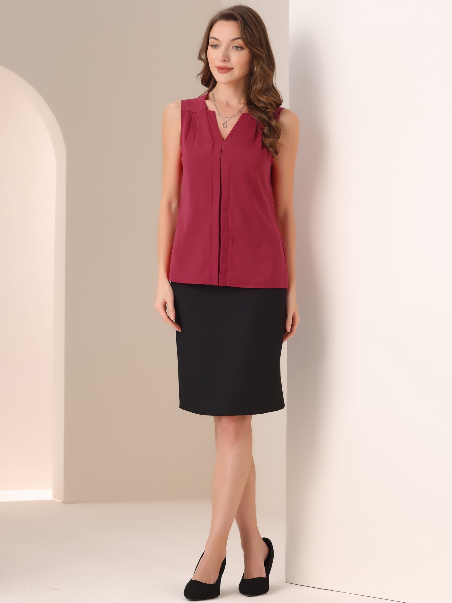 DARING DIVA Sleeveless Blouse Top Office Work Shirt L Red