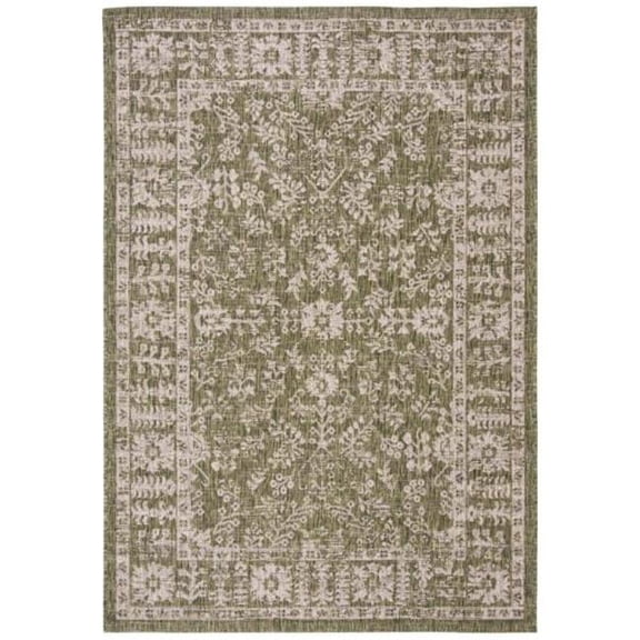 5 ft. 3 in. x 7 ft 7 in. Courtyard Indoor & Outdoor Medium Rectangle Rug, Green &Beige