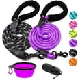 thumbnail image 1 of wonima02 2 Pack Dog Leash 6 FT Heavy Duty - Comfortable Padded Handle - Reflective Dog Leash for Medium Large Dogs with Collapsible Pet Bowl Set 3-Black+Purple, 1 of 1