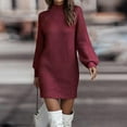 thumbnail image 2 of CharmCyan Women's Knitted Dress Turtleneck Winter Sweater Dress Knitted Dresses Midi Plain Long Wool Dress Wine L, 2 of 9