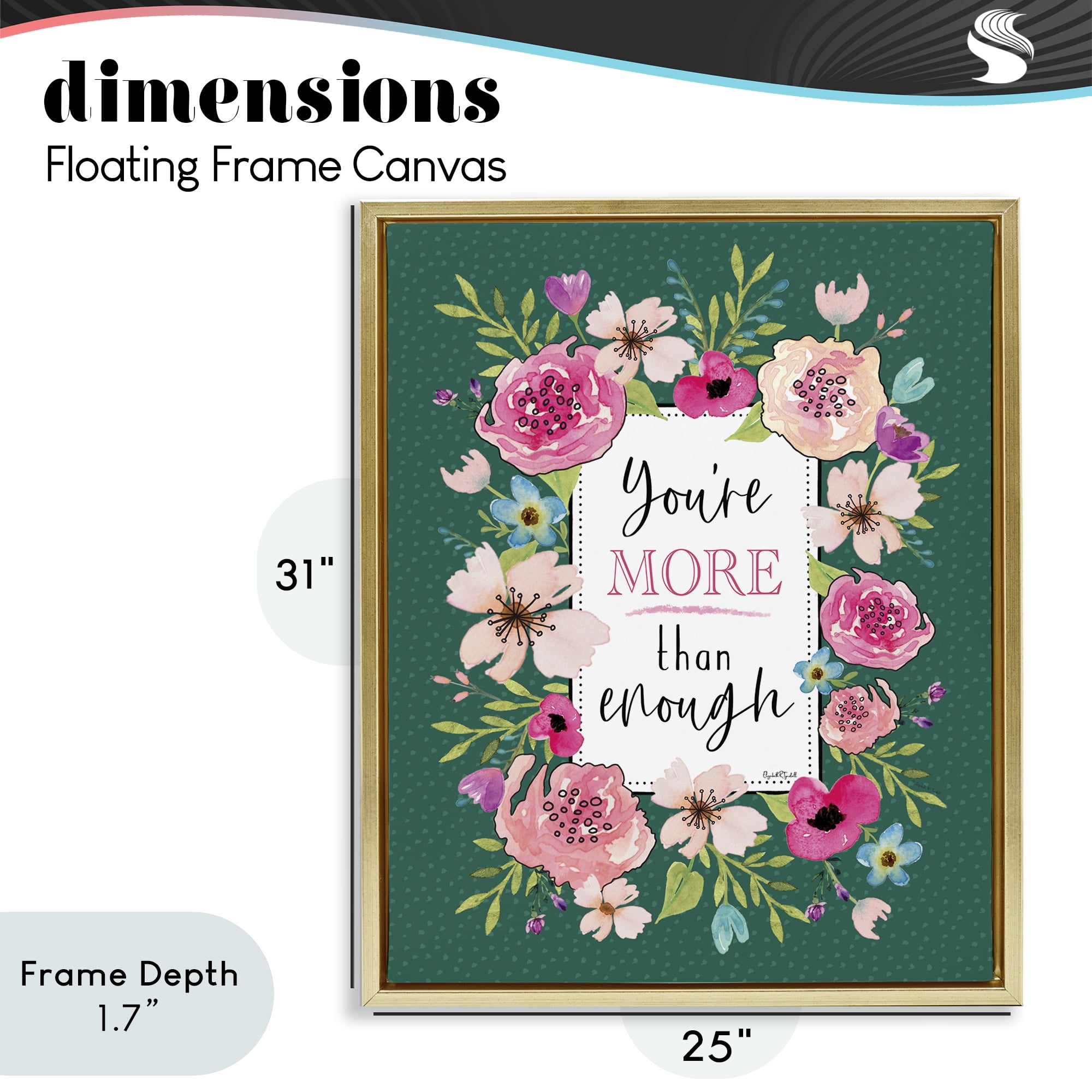 Stupell Industries More Than Enough with Florals Gold Framed Floater Canvas Wall Art, design by Elizabeth Tyndall