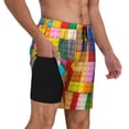 thumbnail image 2 of Gukieu Colorful Plastic Blocks Pattern Print Men's Double Layer Sports Swim Trunks, Quick Dry Adjustable Waist Swim Shorts Swimwear-Small, 2 of 6
