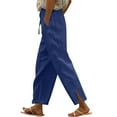 thumbnail image 2 of Tittly Lounge Pants Women Baggy Pants Women's Summer Long Solid Color Cotton Linen Straight Leg Loose Casual Pants Sweatpants Women Flowy Pants Navy XL, 2 of 7