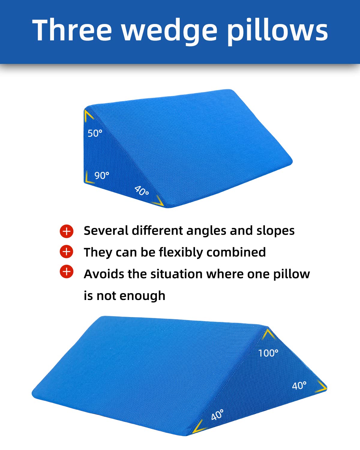 Positioning Wedge Pillow For Side Sleeping (3 In 1)  40 Degree Triangle Bed Wedges & Body Positioners Back Pain Preventing Bedsores After Surgery Knees Elevated Pregnancy