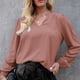 thumbnail image 3 of Camisas sueltas informales con mangas de globo elásticas con volantes y cuello en V para mujer, blusas para el hogar, trabajo, negocios, rosa, XXL, 3 of 6
