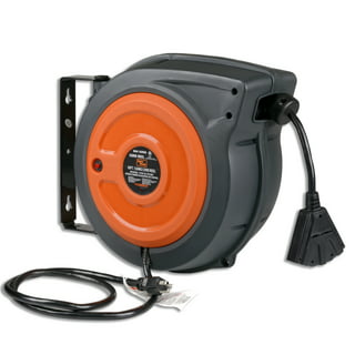 Link2Home Cord Reel 80 ft. Extension Cord 4 Power Outlets – 14 AWG SJTW  Cable. Heavy Duty High Visibility Power Cord.