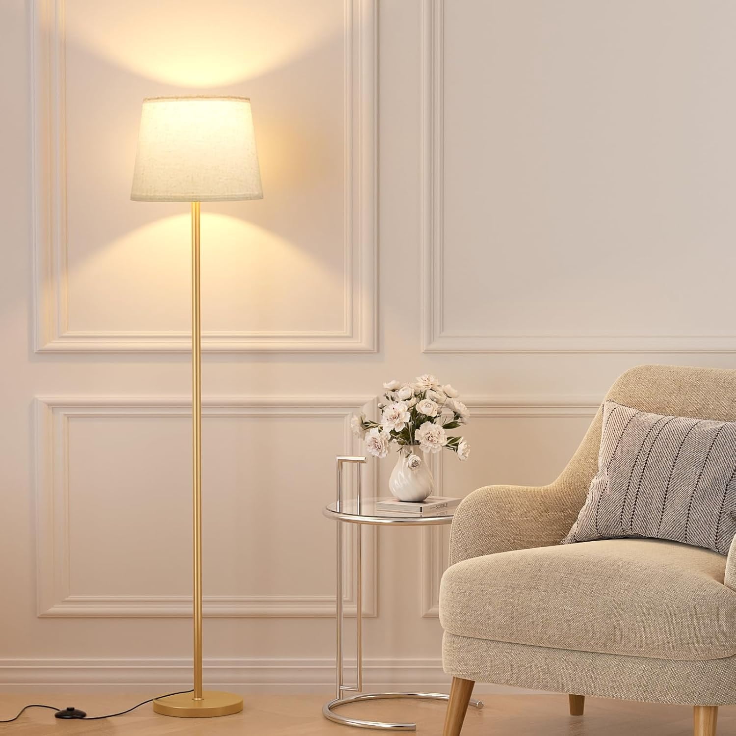 Upgraded Floor Lamps for Living Room, Modern Floor Lamp with Remote Control, Dimmable Colors Temperature Standing Lamp Foot Switch, 9W Bulb Tall Lamps for Bedroom Office Kid Room - Gold