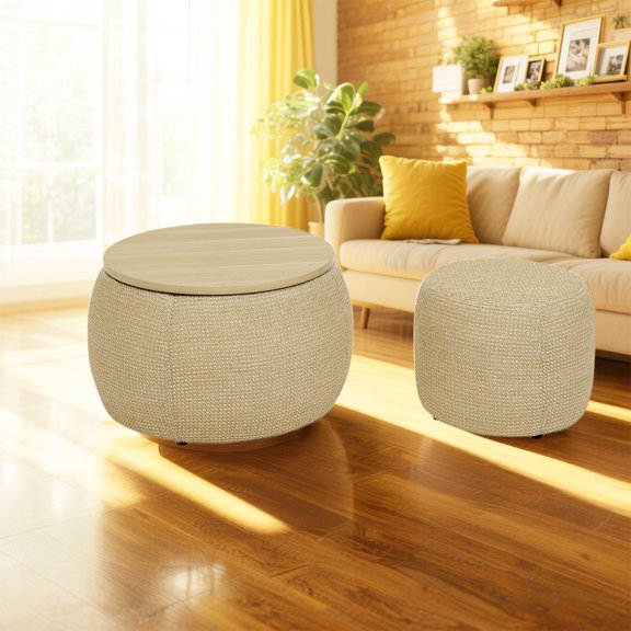 YIYADO 2-piece Multifunctional storage stool, home storage makeup stool with small seat, storage stool with wicker weave style, (25"x25"x14.7")