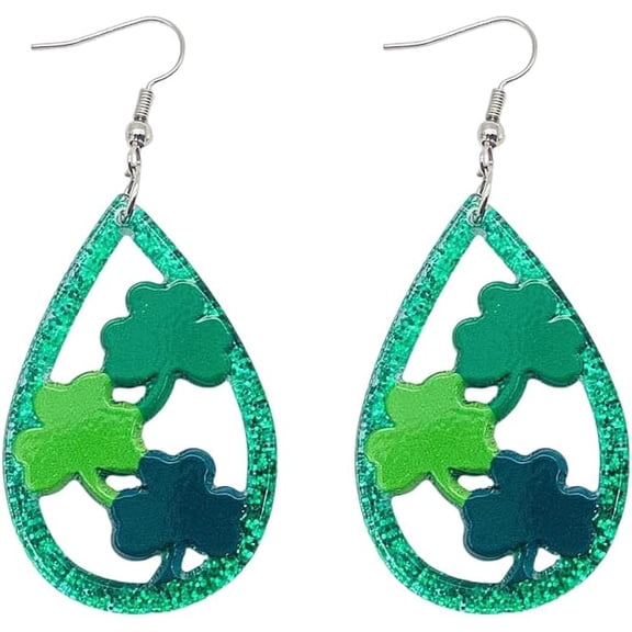 Teardrop Clover Leaf Dangle Earrings for Women Green Acrylic Heart Shamrock Leaves Charms Statement Drop Fish Hook Dangling Lucky St.Patrick's Day Costume Jewelry
