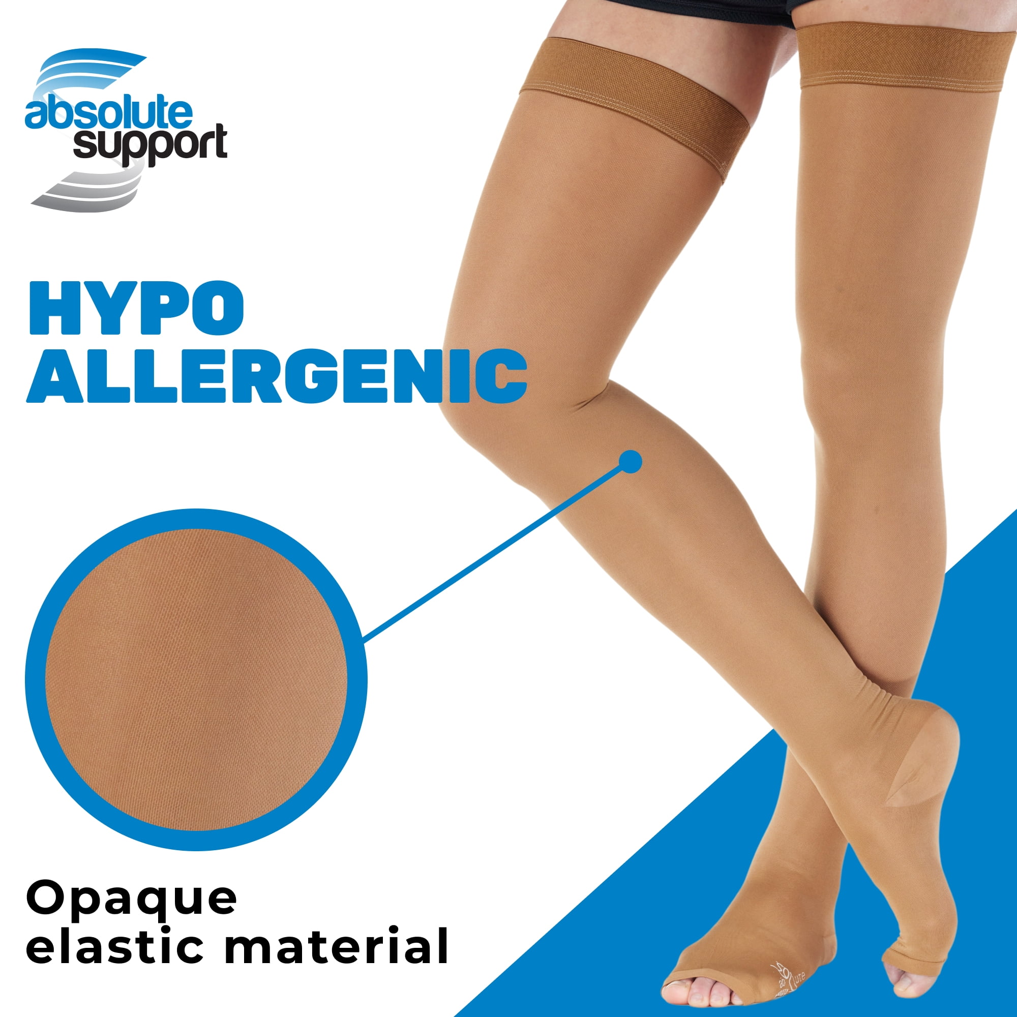 Made in USA - Opaque Compression Thigh High for Women 20-30mmHg - Beige, Large