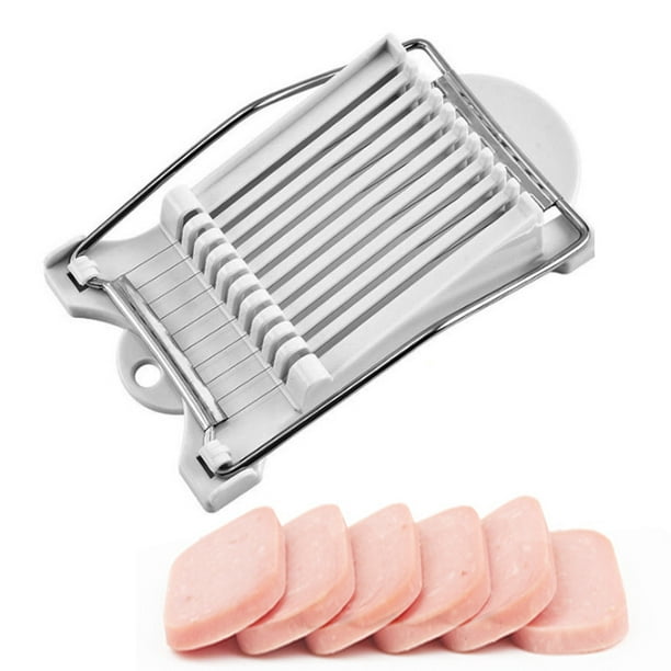 FIBOUND Rebanador de carne para almuerzo Rebanador de jamón Rebanador de carne manual - Rebanador de acero inoxidable, para jamón, carne, huevo, fresa, se puede cortar en 10 rebanadas (blanco) TUNC Sencillez