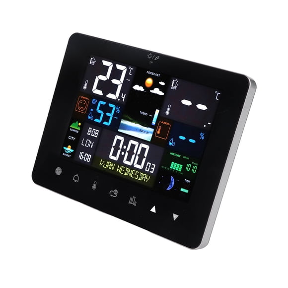 Digital Weather Forecast Station, Sunrise Sunset Time Time Date Week Weather Forecast Station Alarm Clock Touch Screen for Outdoor