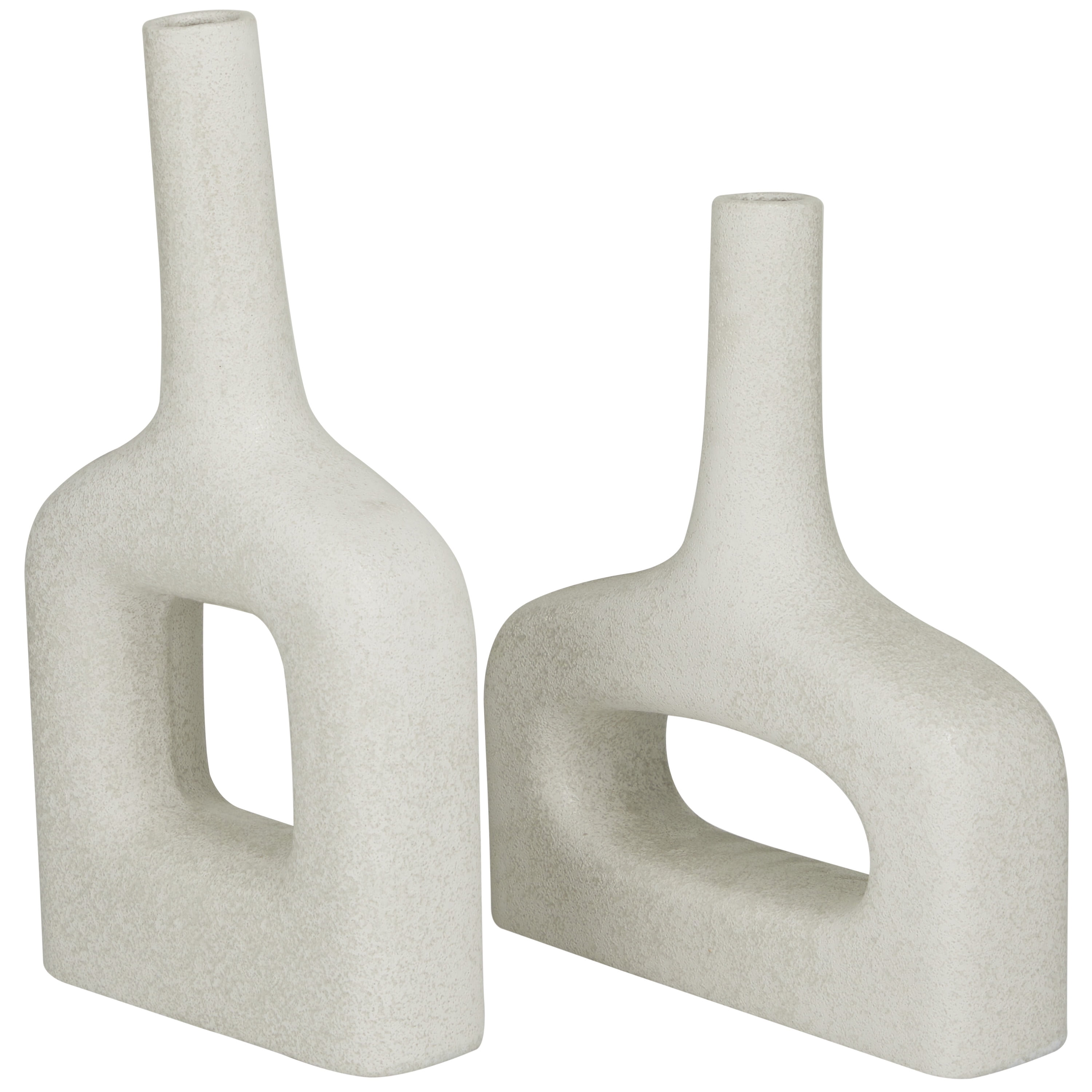 CosmoLiving by Cosmopolitan 13", 16"H Ceramic Modern Vase, White, 2-Piece