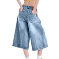 thumbnail image 3 of Yifymode Jorts for Women Baggy Y2k Bermuda Jean Capris Wide Leg Knee Length Stretchy Denim Shorts Vintage Streetwear Shorts,Light Blue 2XL, 3 of 3