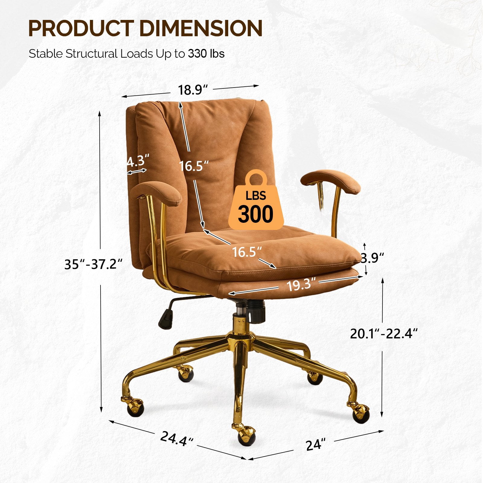 Ktaxon Office Chair High Back Study Chair Faux Leather Adjustable Swivel Vanity Chair with Padded Armrests for Conference and Home Brown