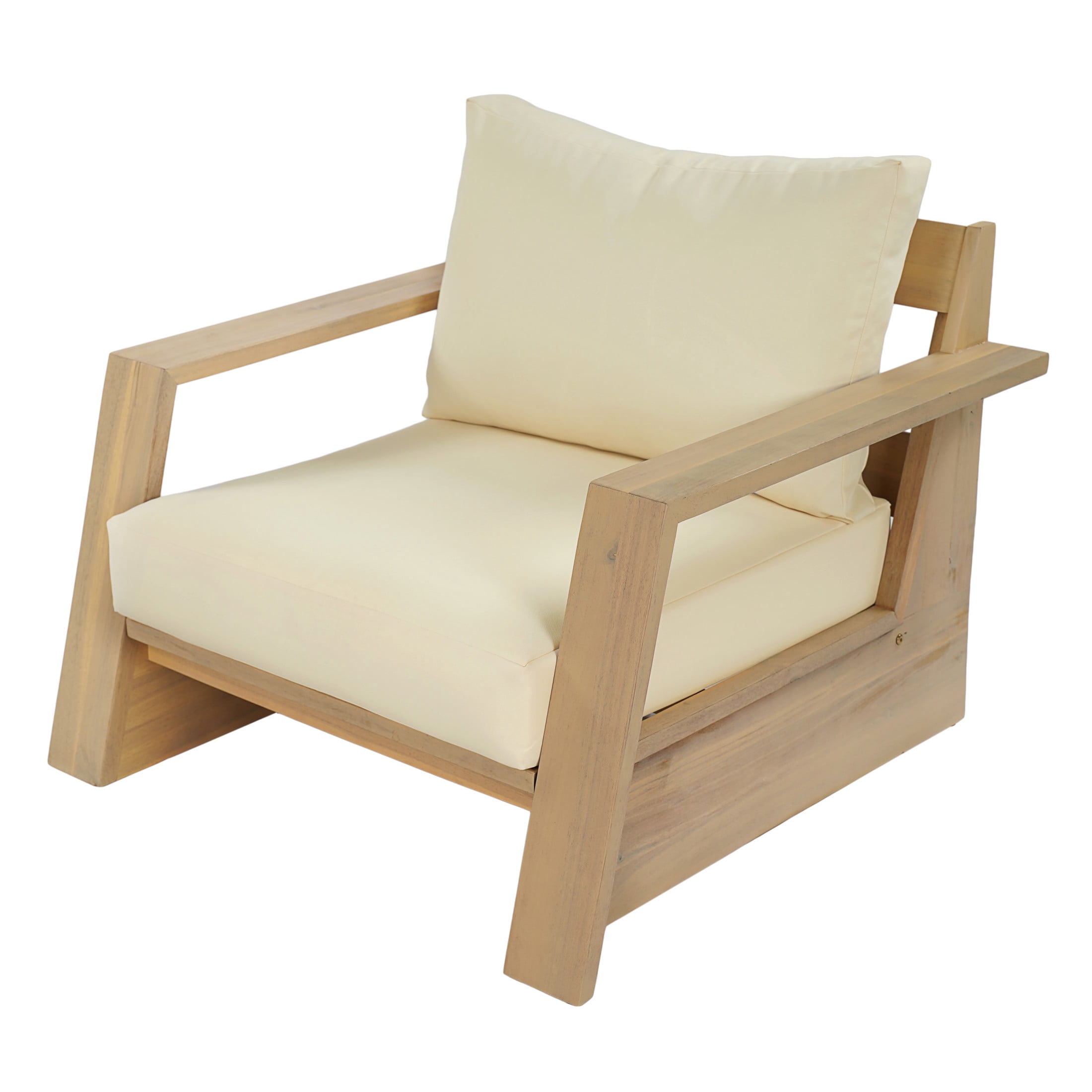 Christopher Knight Home Modern Acacia Wood Outdoor Patio Club Chair with Cushions, Light Teak+Cream