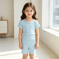thumbnail image 5 of Dxzfnsa Toddler Kids Sets Round Neck Short Sleeve T Shirts and Comfortable Shorts Sets Unisex Two Piece Summer Solid Color Outfits, 5 of 7