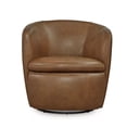 thumbnail image 2 of Benjara Niko Swivel Accent Chair, Round Barrel Design, Brown Top Grain Leather, 2 of 5