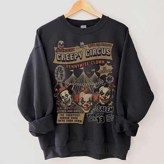 Creepy Circus Clown Crewneck Sweatshirt Nostalgia Carnival Halloween Shirt