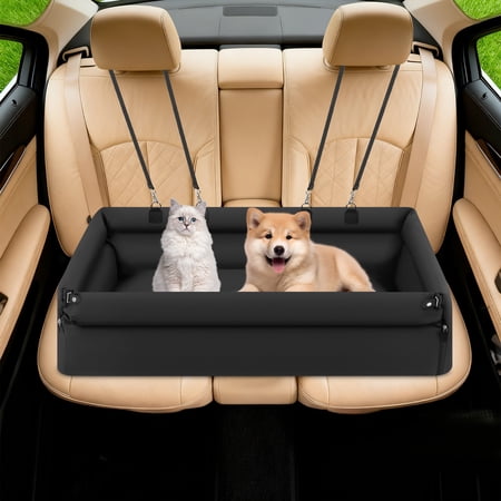 Dog Car Seat, XL Washable Pet Car Bed with Adjustable Safety Straps, 47x16x17 Inch Travel Crate for Large Dogs, Non-Slip Portable Dog Bed Carrier with Removable Cushion