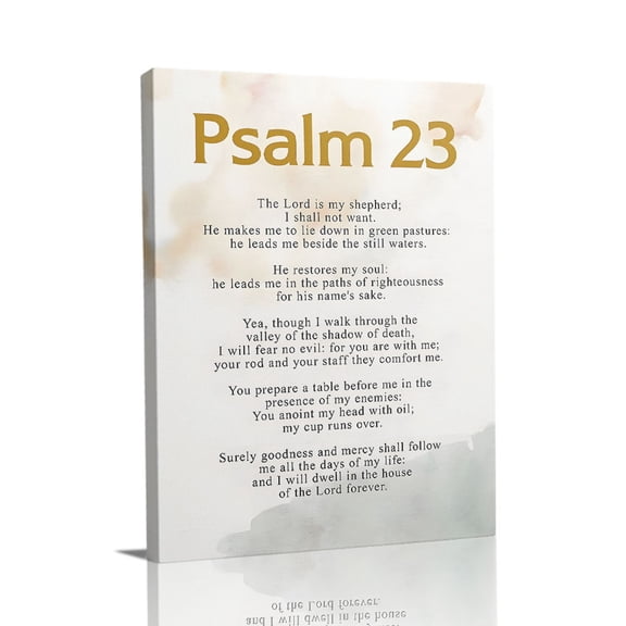 “Psalm 23 Text on Soft Watercolor Backdrop (Calm Tone)” Spiritual Canvas Wall Art Ready to Hang for Living Room and Bedroom