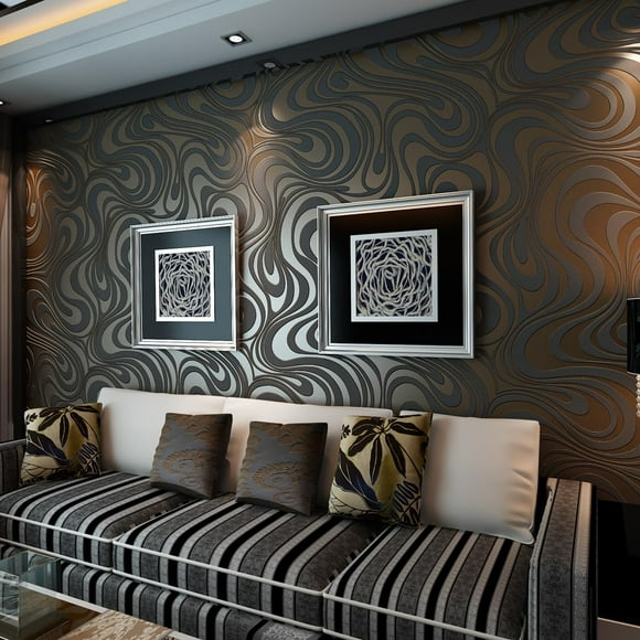 Q QIHANG Papel tapiz 3D con curva abstracta moderna, Mural, Papel De pared, flocado, para sala de estar, Color negro, marrón, a rayas, Papel de pared sin pegar, 0,7 mx 8,4 m = 5,88?