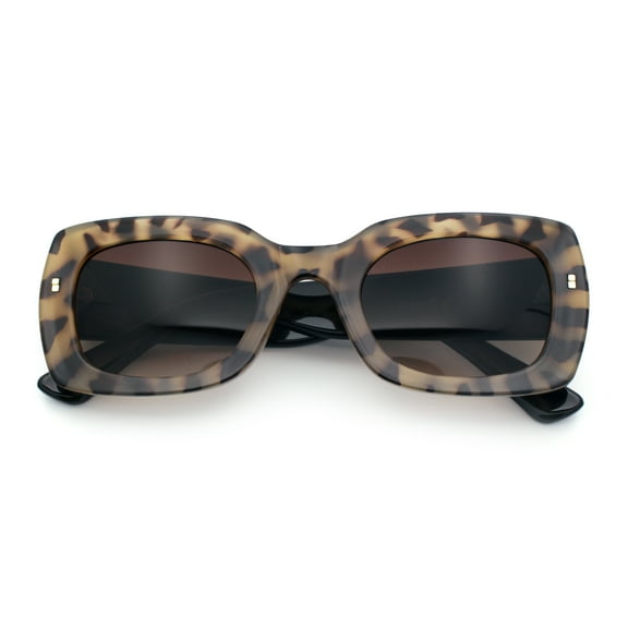 Womens Classy Mod Thick Plastic Rounded Rectangle Fashion Sunglasses Beige Tortoise - Brown