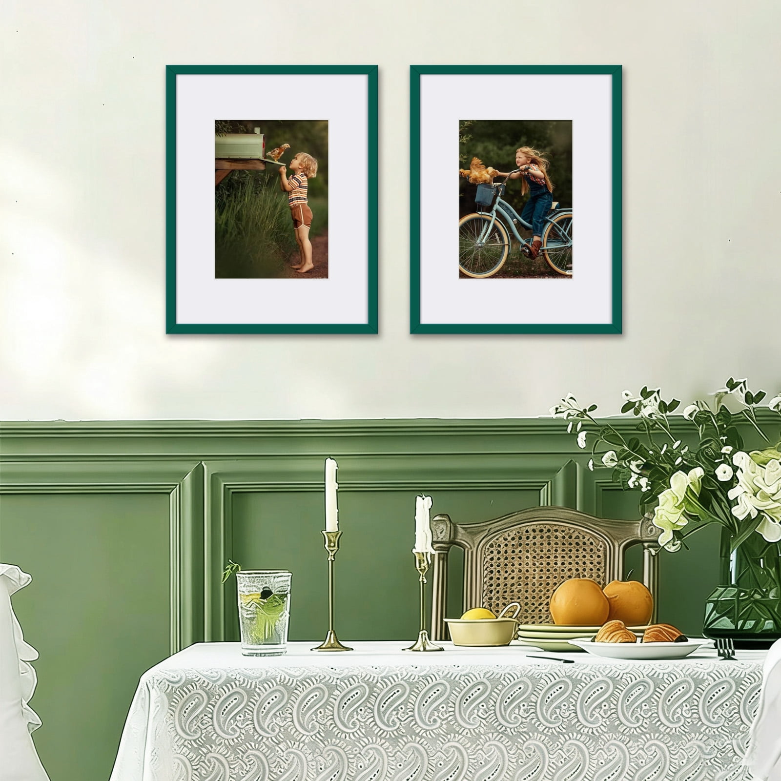 Kuxerla 2 Pack 8x10 Picture Frame Holds 5x7 Picture with Mat or 8x10 Picture without Mat,With Clear Acrylic Front and MDF Back Panel,Green