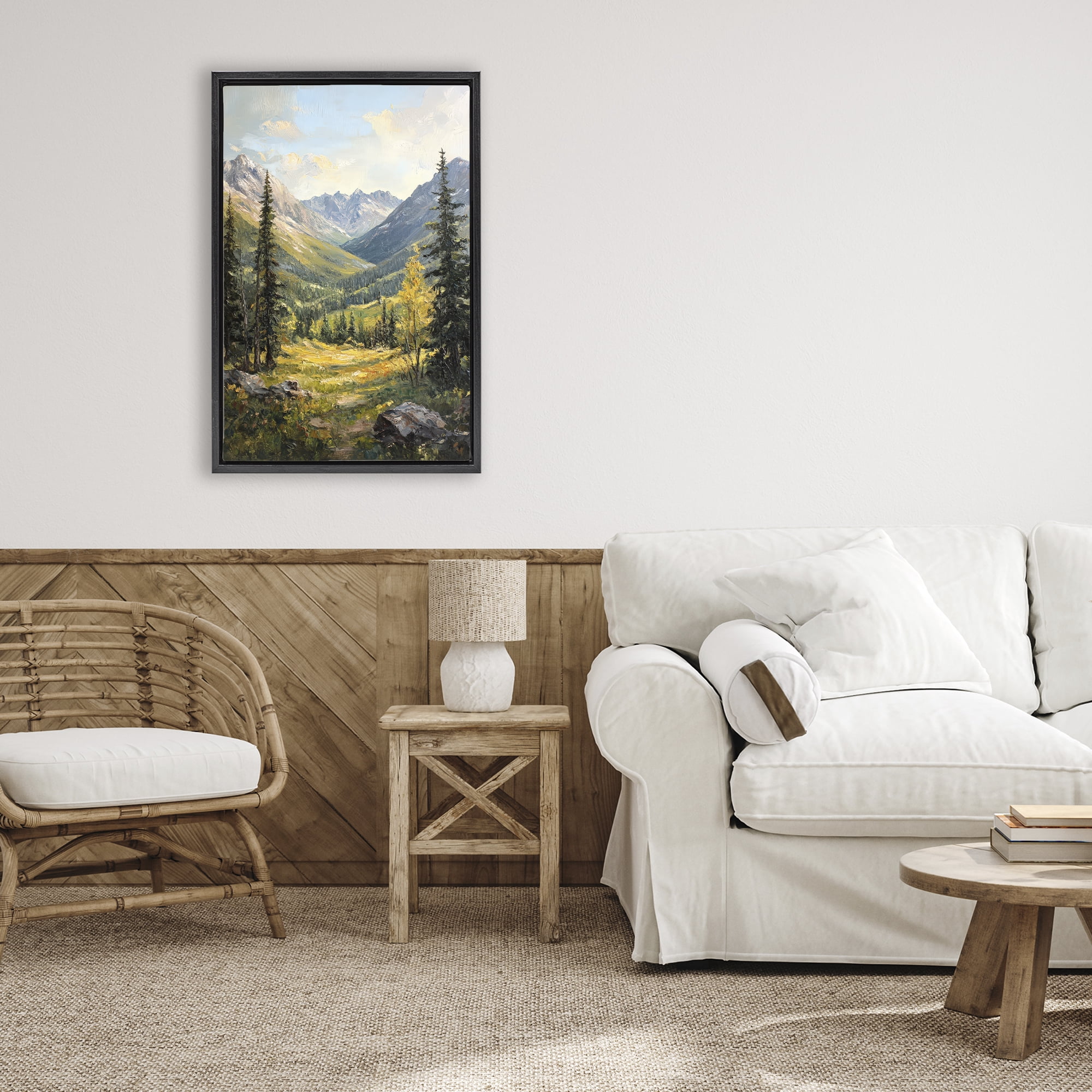 Stupell Industries Mountain Refuge in Golden Valley Black Framed Floater Canvas Wall Art, design by Petal Prints Design
