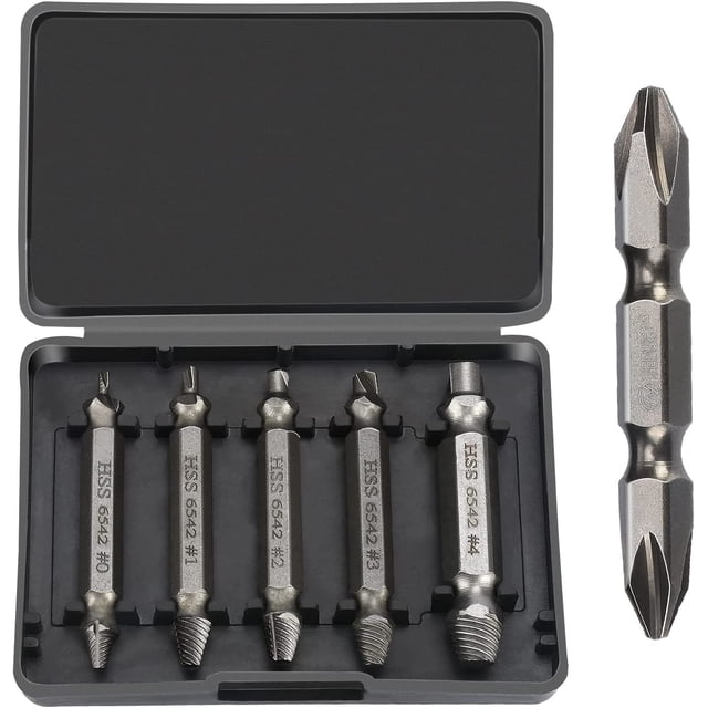Extractor de tornillos con 6 extractores de tornillos para extraer tornillos desgastados dañados en una práctica caja de plástico, fabricada en acero rápido JFHHH pequeña