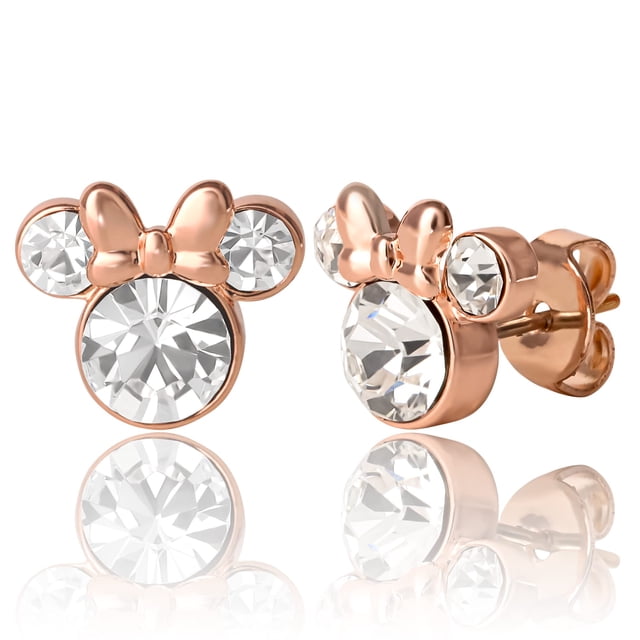 Pendientes de oro rosa con piedra natal de Minnie Mouse de Disney en abril