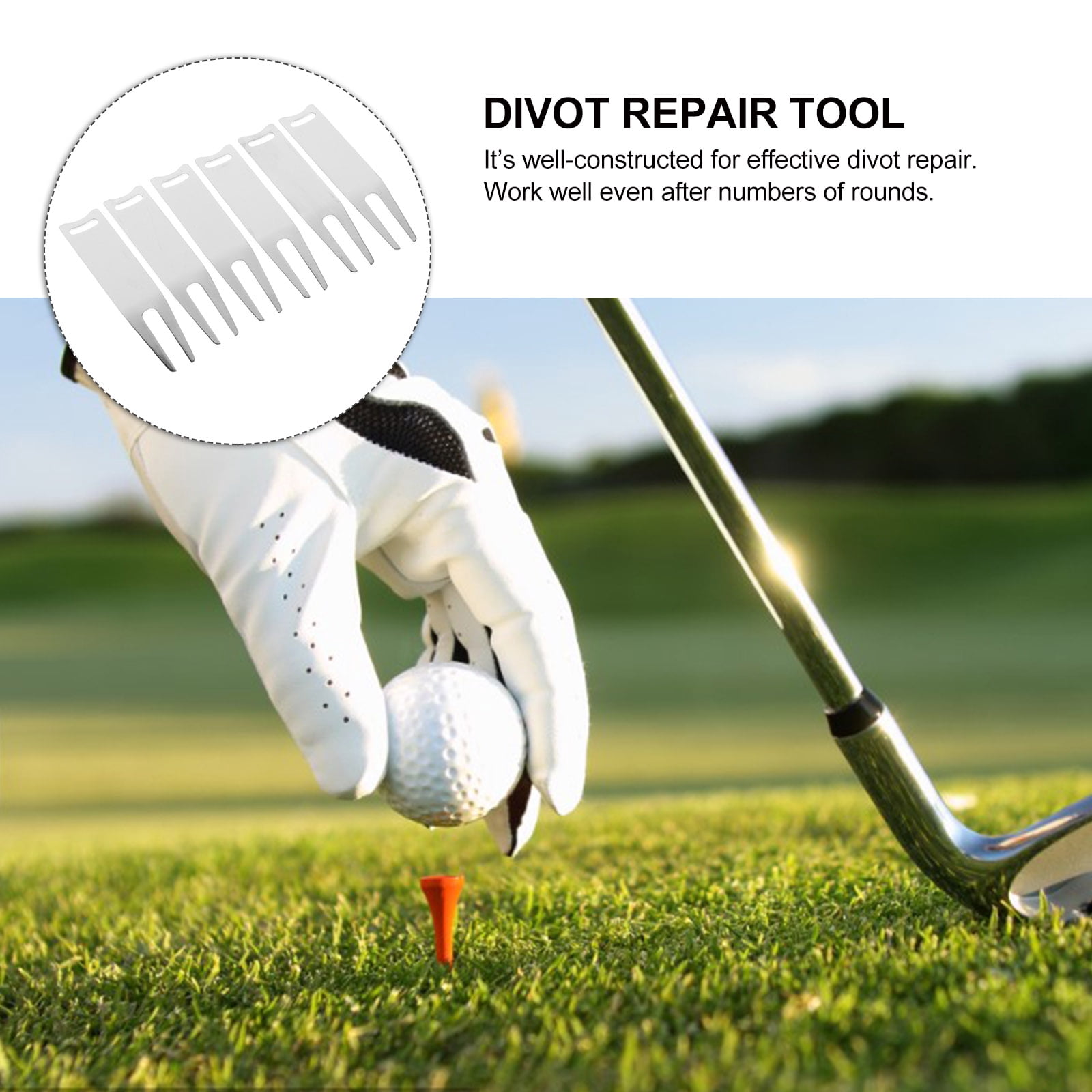 Tineasur 6Pcs Metal Golf Divot Repair Tools with Ball Marker Plated Silver Durable Portable Sports Accessories