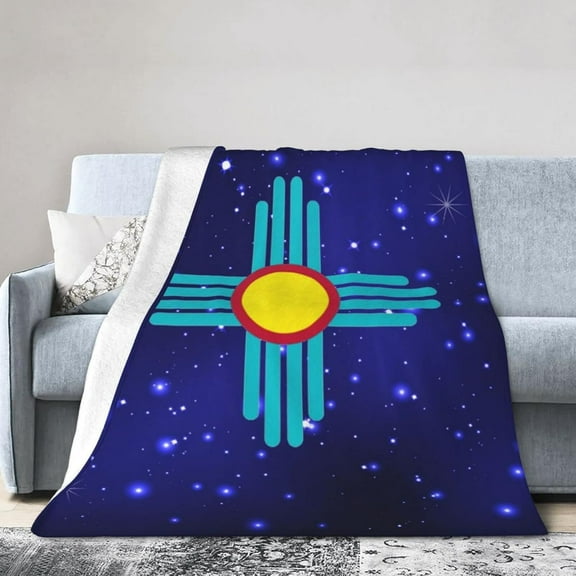 New Mexico Zia Sun in Turquoise Blue The Fleece Blanket, Very Soft Microfiber Flannel Blanket for Couch Warm and Cozy for All Seasons