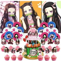 Demon Slayer Girl Nezuko Party Supplies Cake Topper Decor Kit Latex Balloons Birthday Decorations Banner Backdrop