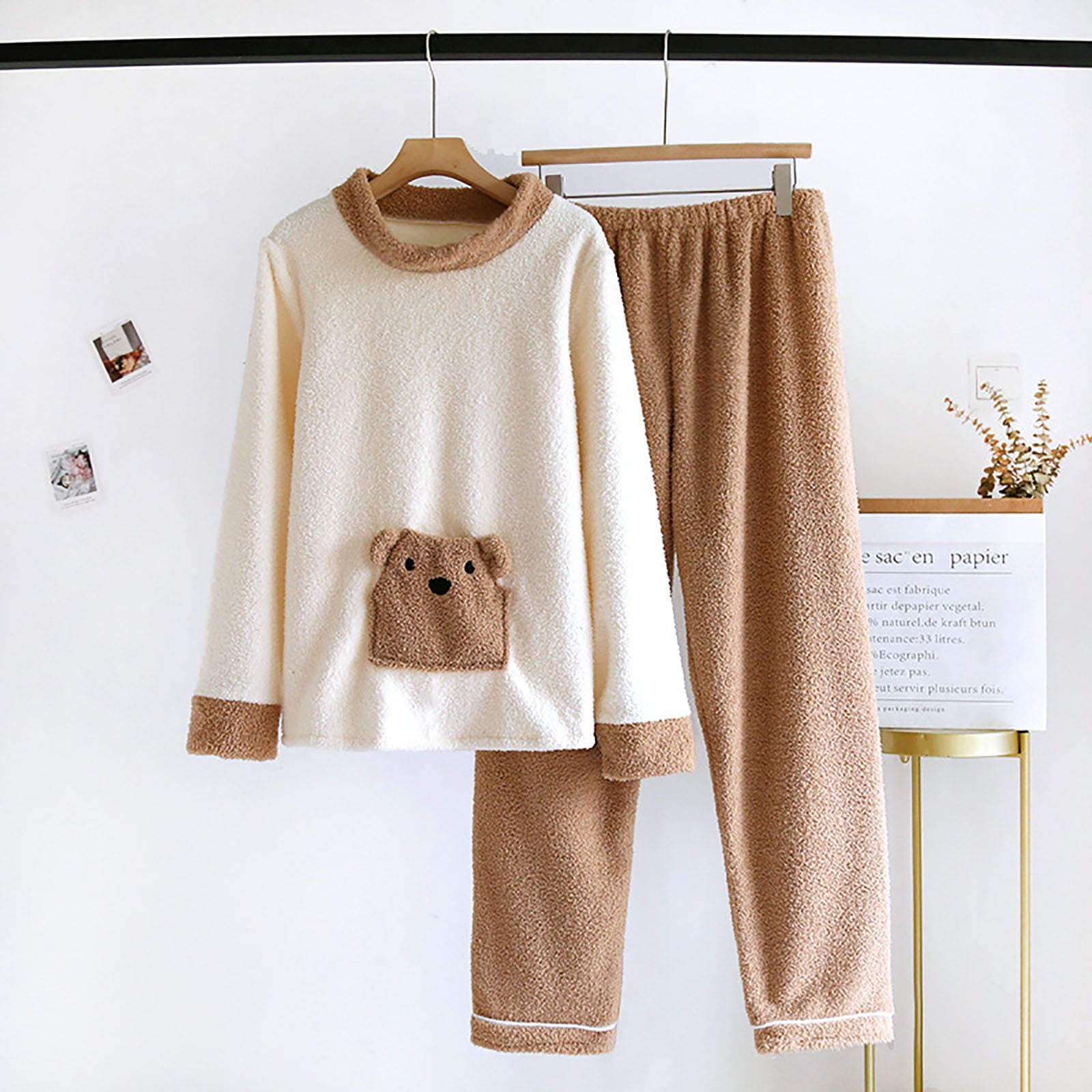 zanvin Fluffy Pajamas Set for Women Soft Comfy Fleece Pjs Pullover Pants Loose Plush Sleepwear Fuzzy Loungewear for Winter Khaki XL Walmart