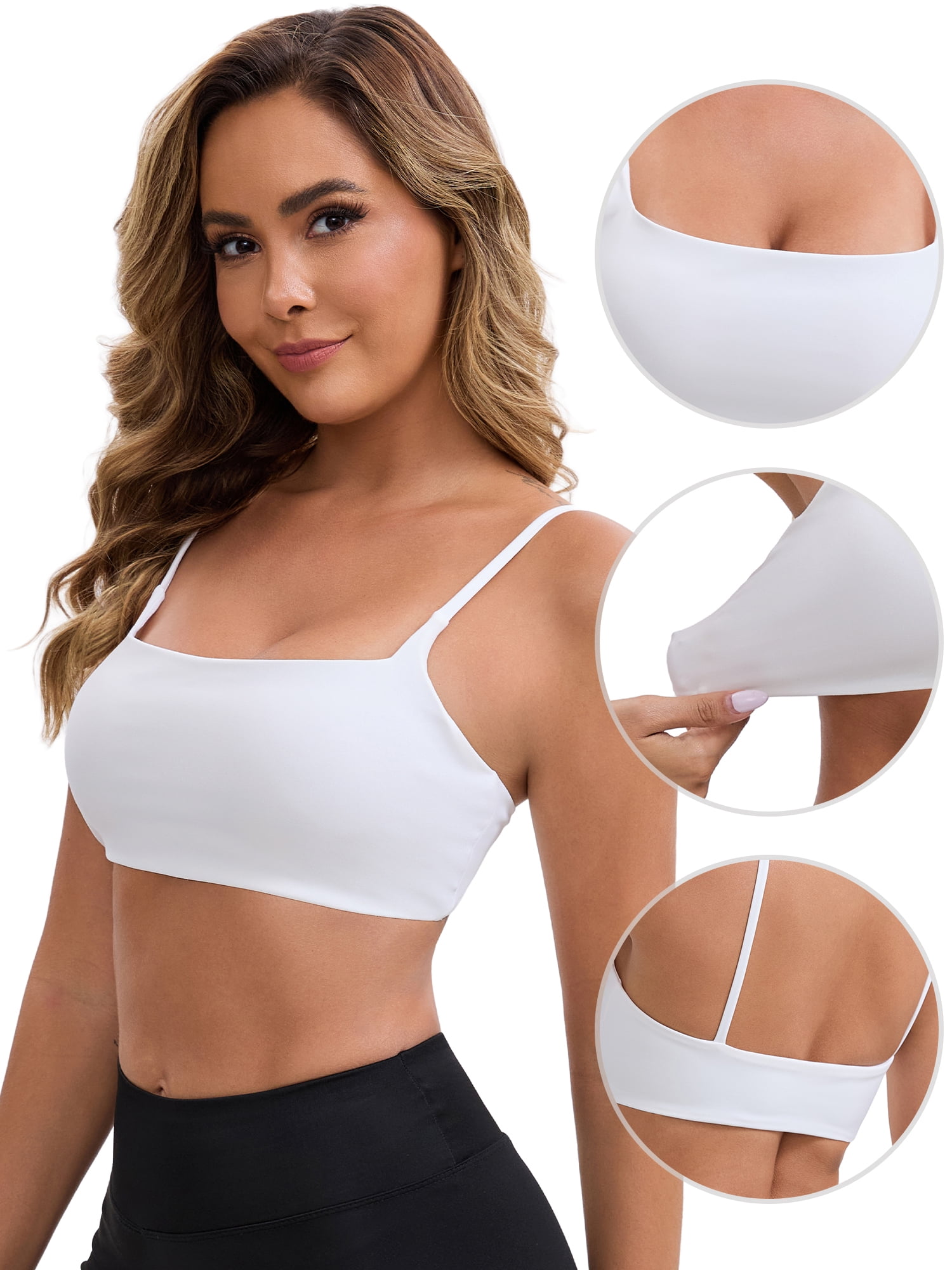 DARING DIVA Square Neck Wirefree Padded Push-Up Athletic Bra S White