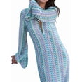 thumbnail image 2 of Womens Crochet Bell Long Sleeve V Neck Loose Maxi Dress Boho Eyelet Long Sundresses with Slit S, 2 of 9
